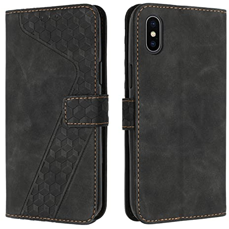OKZone Kompatibel mit iPhone XS Max Hülle, PU Leder Handyhülle Tasche Wallet Schutzhülle iPhone XS Max (6,5 Zoll), Flip Cover Klappbar Brieftasche Etui mit Magnet Kartenfach TPU Lederhülle (Schwarz)