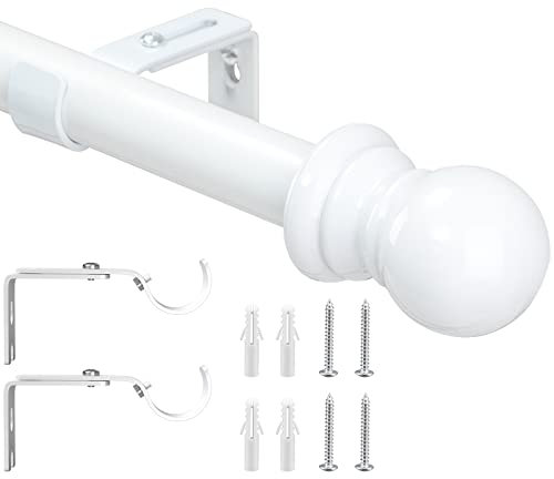 HARRMS Gardinenstange Ausziehbar, 76-147cm, Gardienenstangenset Weiß 1 läufig, Verstellbare Vorhangstange Metall Edelstahl mit rundem Endstück für Schlafzimmer, Wohnzimmer, Kinderzimmer
