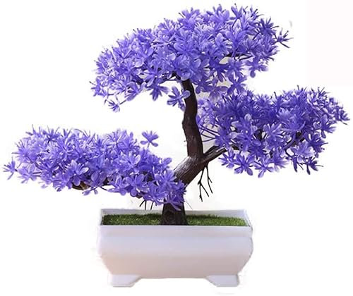 CAZARU Künstliche Bonsai-Zeder, Simulation dekorative künstliche Blumen gefälschte grüne Topfpflanzen Ornamente Heimdeko einladende Kiefer emulieren Bonsai,Lila