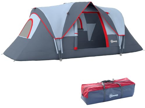 Outsunny Tenda da Campeggio 5 Posti Idrorepellente per 3000mm con Protezione UV, Tenda Famigliare Grande con Finestre e Pali in Fibra di Vetro, 4.55x2.2x1.8 m, Grigio