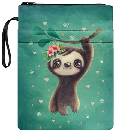 Jndtueit Cartoon-Faultier-Buchhüllen, rosa Blumen, waschbarer Stoff, Buchumschläge, Grün für Taschenbuch, Hardcover bis zu 22,1 x 29 cm