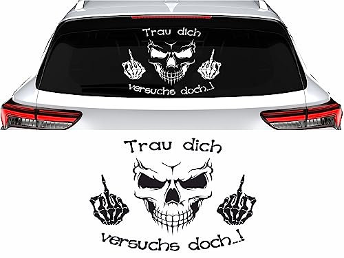 KLEBEKÖNIG Trau dich Totenkopf Skull Heckscheibenaufkleber 50 cm x 40 cm Auto Aufkleber JDM Tuning Sticker