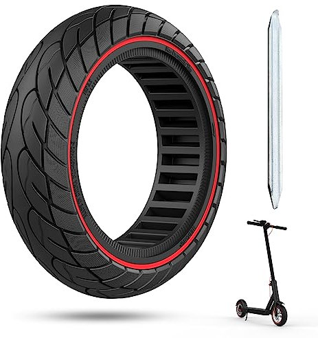 OUXI 10×2.5 Zoll Ersatz-Vollgummireifen 60/70-6.5 Für Ninebot G30 Max /G30D mit 1 Montagewerkzeug für Elektroroller-Vollgummireifen,10x2.5 Ersatzräder,hoch belastbare Elektroroller-Reifen (Rote Linie)