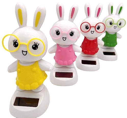 ISAKEN Cartoon Kaninchen Solar Swing Armaturenbrett Dekor Auto Ornament Auto Figur Armaturenbrett Solar Auto Armaturenbrett Dekoration Solar Figur Auto Spielzeug für Tabelle Die Fensterbank Auto