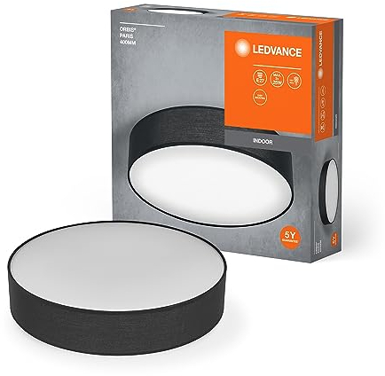 LEDVANCE ORBIS PARIS Deckenleuchte 400mm, schwarz, 2XE27-Sockel, kann mit smarter Lampe bestückt werden, modernes Design, mit Stoffschirm, geeignet für Innenräume, rund, IP20 Schutzklasse