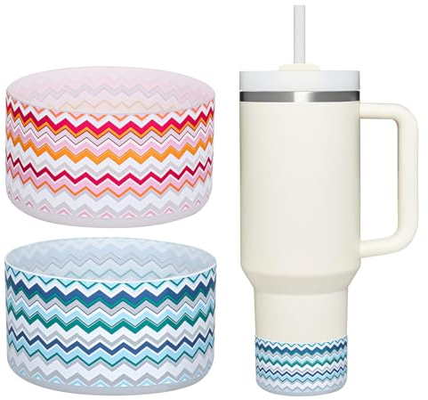 WK IEASON 2 Pcs Tumbler Bottom Protector Boot for Stanley Quencher Adventure 40oz & Stanley IceFlow 20oz 30oz and Compatible with Hydro Flask Wide Mouth 12oz 21oz 24oz(Blue Wave Clear/Rose Wave Clear)