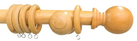 Arterra Living Wooden Curtain Pole Set – Premium Quality Curtain Rail Poles – 28 Diameter Natural Wood Finials Balls Rings, Fixed Length, ideal for Home, Kitchen,Living Room,Office (Natural, 300 cm)
