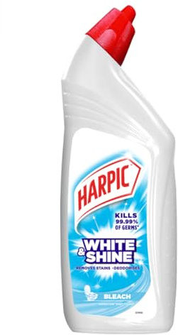 Harpic 1L, White and Shine Disinfectant Toilet Cleaner Bleach Liquid