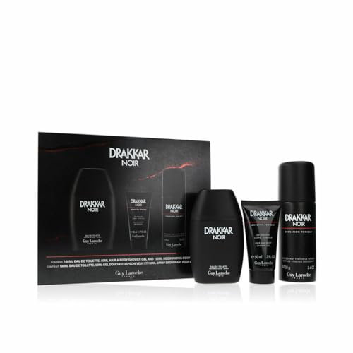 Guy Laroche Drakkar Noir Herren Parfüm-Set, Eau de Toilette, 100 ml + Deodorant-Spray 150 ml + Duschgel 50 ml