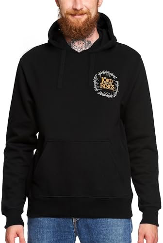 Elbenwald Herr der Ringe Hoodie - Kapuzenpullover mit Logo Frontprint und Karte von Mittelerde auf dem Rücken für Herren Damen Unisex Baumwolle schwarz - XXL