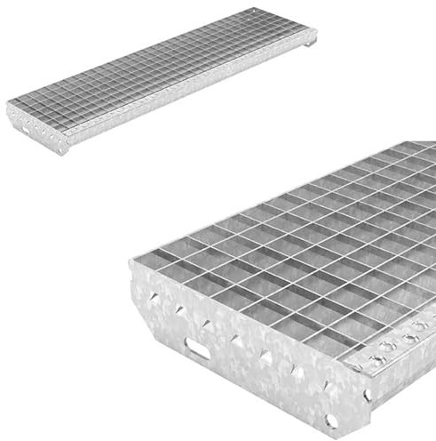 Marches en caillebotis 1200 x 305 mm, largeur des mailles 30 x 30 mm, galvanisées, antidérapantes, marches d'escalier en métal résistant aux intempéries, idéales pour l'intérieur et l'extérieur