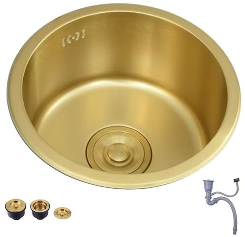 Küchen Goldfarbenes Küchenspülbecken Aus Edelstahl Bartheken-Geschirrspülbecken 32/36/40 Cm Rundes Kleines Waschbecken Einzelwaschbecken Über Und Unter Der Theke Küchenspülen ( Color : Gold , S : 40*4