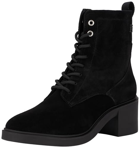 Tommy Hilfiger Donna Stivali Suede Mid Heel Laceup con Tacco, Nero (Black), 37