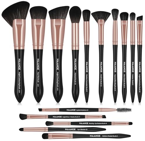 Lot de 15 pinceaux de maquillage professionnels pour fond de teint, blush, eyeliner, estompeur, fard à paupières, pinceaux de maquillage synthétiques de qualité supérieure