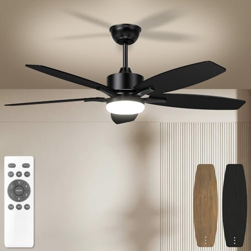 Orthland 106cm Ventilatore da Soffitto con Luce e Telecomando, 5 Pale Reversibile Silenzioso Lampadario Ventilatore da Soffitto con Motore DC, 6 Velocità Lampada Ventilatore da Soffitto