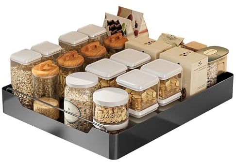 HIQE-FL Teleskopschublade,Ausziehbare Schublade Küche,Pull Slide Out Drawer mit Griff,Teleskopschublade Nachrüsten,Breite 30cm,Kein Bohren,für Küche Unterschrank Organisation. (30cm schwarz)