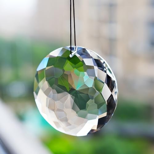 Atrapasueños de cristal Bauhinia facetado, decoración de ventana, gran tamaño, reflejos, arco iris, perfecto para jardín y casa, redondo, 75 mm, cordón incluido