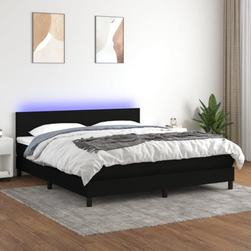 SECOLI Boxspringbett 160x200 mit matratze,LED Polsterbett 160x200 Bett 160x200 mit matratze und lattenrost Bett mit matratze 160x200 komplett-Schwarz-160 x 200 cm