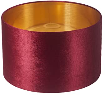Lampenschirm, Trommel, Samt, 35cm modern, Rot, mit goldfarbenem Futter, für Tisch-, Boden- und Hängelampen, für Wohnzimmer und Schlafzimmer, E27, E14, 60 W Maxi. Stella & Mag Creative