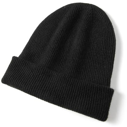 Tinncana 100% Kaschmir Beanie für Frauen und Männer, doppellagige Wintermütze Beanie Hat (DE/NL/SE/PL, Alphanumerisch, Einheitsgröße, Schwarz)
