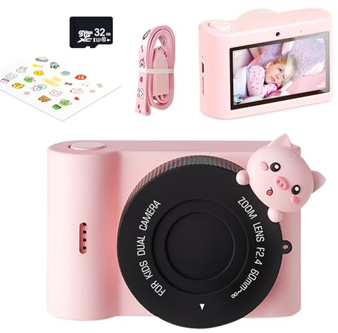 Kinderkamera, Touchscreen 48MP 1080P Digitalkamera, WiFi & USB Fotoapparat mit 32GB SD Karte für Jungen und Mädchen (Rosa Schwein)