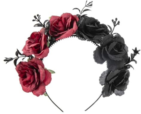 Fascia per capelli con rose nere e rosse, corona messicana, ghirlanda floreale per festival, festa di nozze, Halloween