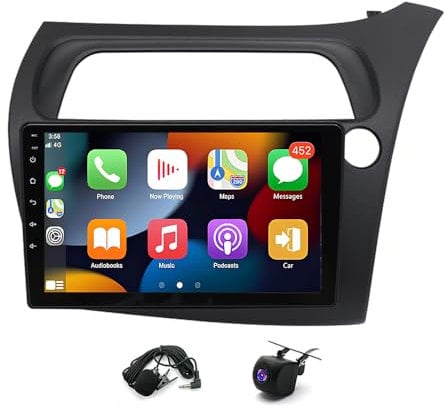 9 Android 13 Car Radio Stereo Compatible with Civic Hatchback 2005-2011, 2 + 32G Touch Screen Head Unit GPS Navigation WIFI Bluetooth AM/FM Audio SWC USB Media Player Camera + Mic