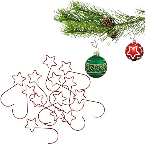 Weihnachtsbaumkugeln Haken, 100 Stück Kugelaufhänger Haken Klein mit Stern, Metall S Haken Schnellaufhänger für Deko-Anhänger und Weihnachtsbaumschmuck (Rot)