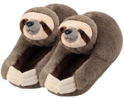 Openhahaha Ciabatte Donna Invernali, Pantofole Uomo Peluche Animali Comode Antiscivolo Ciabatte Da Casa Calde E Morbide (Bradipo, Adulto, Donna, Medium, Testo, Sistema Taglie Calzature EU, Media)