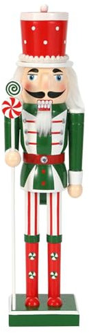 Weihnachtliche Nussknacker-Figur aus Holz, 50 cm, Königspuppe mit , Nussknacker, rot und grün, Weihnachtsdekoration