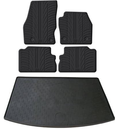 Travall Rubber Boot Mats & Car Mats Bundle compatible with FORD ESCAPE (2012-2019) KUGA (2013-2019) Heavy Duty Floor Mats Moulded Premium Mats Easy Clean Black with Clips - Anti Slip