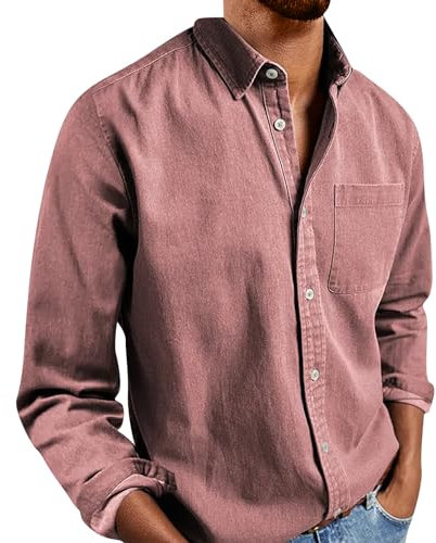 Generisch Mens Shirts, Herren Hemd Regular Fit Langarm Button Down Shirts Unifarben Freizeithemd Businesshemd Slim (5XL, Rosa)
