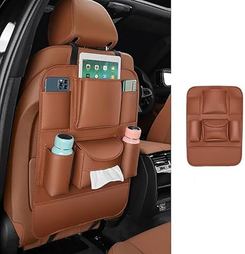 IAZRENOV Auto Leder Rückenlehnenschutz Für VW Caddy 2K 2005-2019, Autositze Rücksitz Anti Kick Pad Organizer Schutzmatten Rückenlehnen Utensilientaschen Reisezubehör Innere Zubehör, B/Brown-1PC