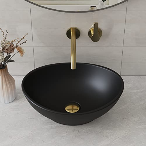 Waschbecken Badezimmer Deervalley Schwarz 400 x330 mm, Oval Aufsatzwaschbecken,Keramik Waschbecken Bad