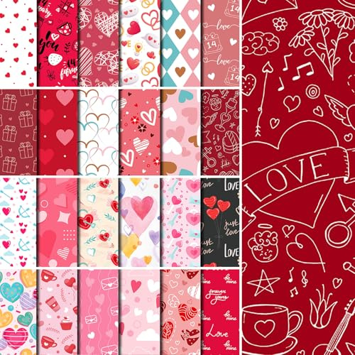 Lot de 24 feuilles de papier cartonné rose romantique pour scrapbooking, album photo, loisirs créatifs, carte cadeau (amour) 15,2 x 15,2 cm