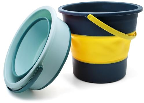WYYFXY® 2 Stück Falteimer 5L Eimer Faltbar Putzeimer 5 Liter Kübel Collapsible Bucket Wascheimer mit Griff für Strand Angeln Camping Hikenture Reisen Auto (Grün und Blau)