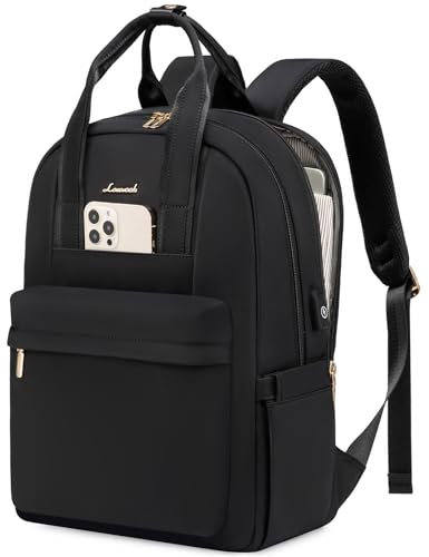 LOVEVOOK Backpack Womens, 15.6 inch Laptop Rucksack Bag for Women, Waterproof Ladies Backpacks Large School Bags with USB Port, Fashion Daypacks Back Pack for Uni College Work Travel, Black