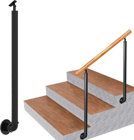 MARXAN Balaustres Columnas Postes de Hierro Forjado en Forma de L de Montaje Lateral Barandilla de Escalera con Soportes de Ángulo Ajustables de 0°-270° y Accesorios de Pared - Negro(95cm(37.4in))