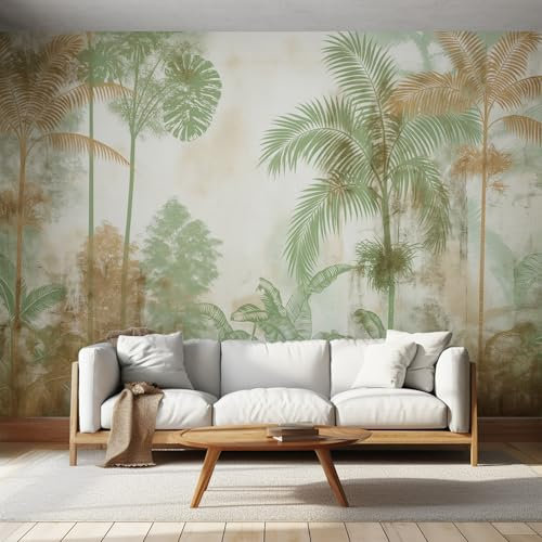 NOGAWA Papier Peint Motif Arbre Tropical, 3D Panoramique Papier Peint Feuille Verte, Papier Mural Decoratif Pour Salon, Chambre, Tapisserie Murales, Décoration Murale 200x140cm