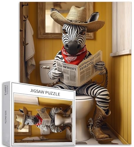Zebra mit Cowboyhut, 1000-teiliges Puzzle für Erwachsene, Zebra auf Toilette, Kunstpuzzle für Heimdekoration, Geschenke, Familienpuzzle, perfekt für Spieleabende, 50,8 x 68,6 cm