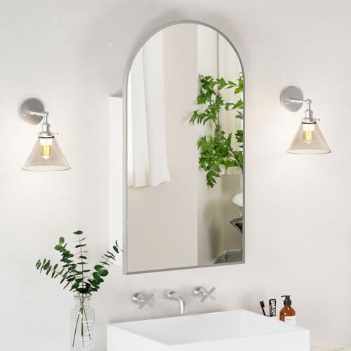 Mepplzian Bathroom Cabinet with Mirror,Large Arched Bathroom Mirror Cabinet,Mirrored Cabinets Wall Mounted,Brushed Nickel Bath Mirrors with Storage 50x90