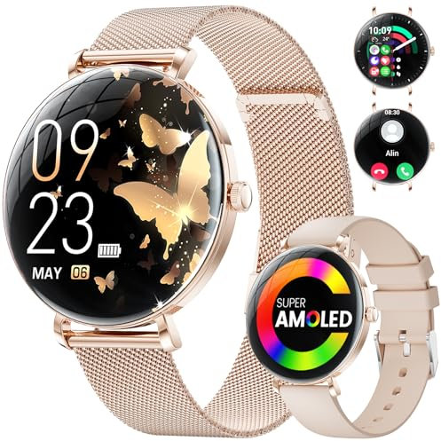 LIGE Smart Watch for Women Answer/Make Calls,1.43AMOLED Ultra-thin Female Smartwatch with 100+Sports Modes Heart Rate Sleep Monitor, IP68 Waterproof Rose Gold Ladies Smartwatch for Android iOS