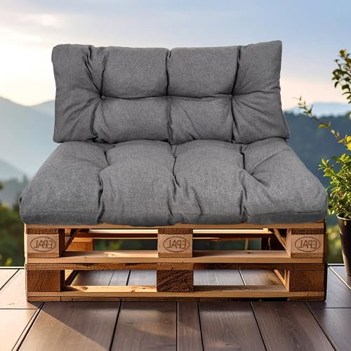 SLIPIO Palettenkissen, Kissen für Europaletten, FÜLLPRO+ Füllung, Wetterfest Palettenpolster (2-teiliges Set - 1x Rückenkissen 120x40cm + 1x Sitzkissen 120x80cm - Dunkelgrau)