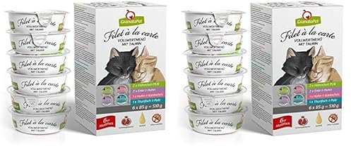 GranataPet Filet à la Carte Multipack, Nassfutter für Katzen im Probierpaket, Filet-Stückchen ohne Getreide, Katzenfutter ohne Zuckerzusatz, hoher Fleischanteil, 6 x 85 g (Packung mit 2)