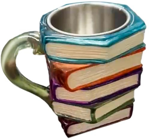 Livre laqué - Tasse à lait de lecture 3D - Multi-usage - Livre de récipients empilable - Tasses à café - Récipient à boire au lait en verre pour les amateurs de littérature
