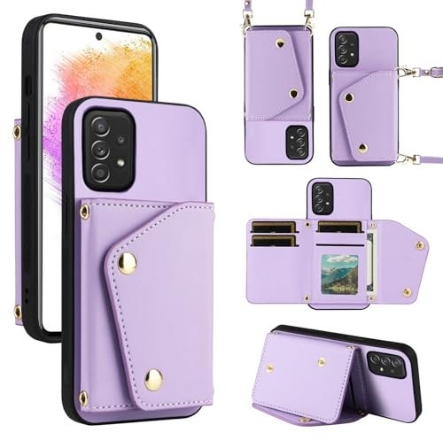 ELISORLI Custodia per Samsung Galaxy A53 5G, con scomparto per carte di credito, pieghevole, con tracolla A 53/5G 53 G5 S53 53A 4G, in pelle PU, ultra sottile, colore: viola