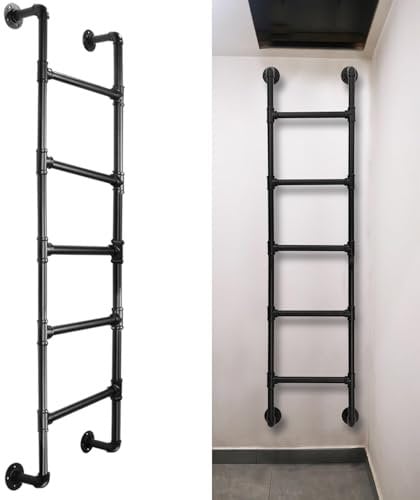 Hamankim Black Fire Escape Ladder for RV Apartments, 100cm-300cm Wall Mounted Attic Ladder for Dorm Library Bunk Bed Deck, Heavy Duty Metal Iron Window Well Egress Straight Ladder(140cm/55in)