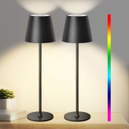 2 RGB lampade da tavolo, Lampada da Tavolo Senza Fili, con Batteria da 5200 mAh, Lampada da tavolo a Batteria Ricaricabile con USB, IP54 Impermeabile per Soggiorno Camera da Letto Sala da Pranzo Bar