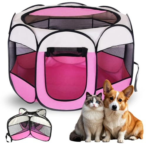 Parc Pliable pour Chiots 74x74x43cm, Parc Portable pour Chats, Enclos pour Petits Animaux, Parcs pour Chiens, Chat, Lapins, Intérieur et Extérieur (Rose)
