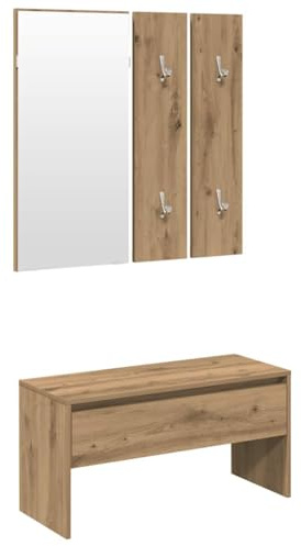Qnhdfrt Flurmöbel Set Artisan-Eiche mit Sitzbank, Spiegel & Garderobe 80 x 30,5 x 40 cm Robustes Holzwerkstoff Design mit Stauraum für Flur Schlafzimmer oder Esszimmer